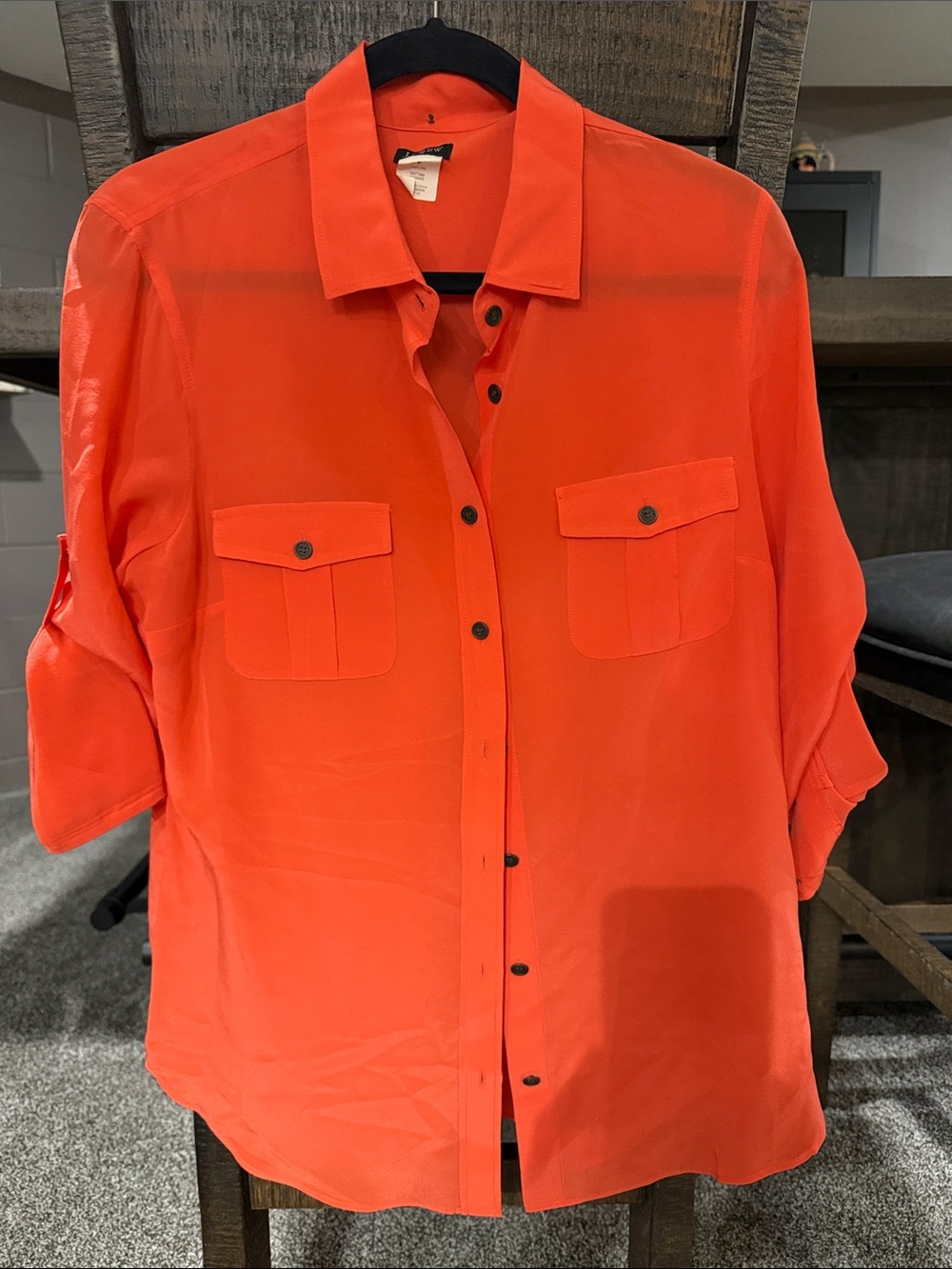 J. Crew Coral Silk Button-Front Blouse